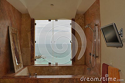 Luxurious marble bath tub Stock Photo