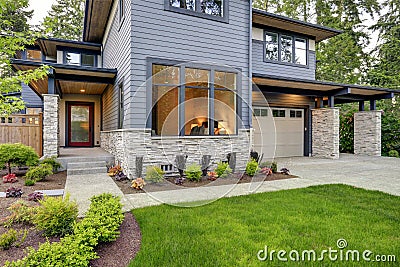 Luxurious home design with modern curb appeal in Bellevue. Stock Photo