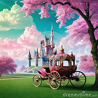 luxurious and ornate cinderella carriage Cartoon Illustration