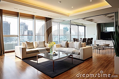 a luxurious penthouse suite set with minimalist design Stock Photo