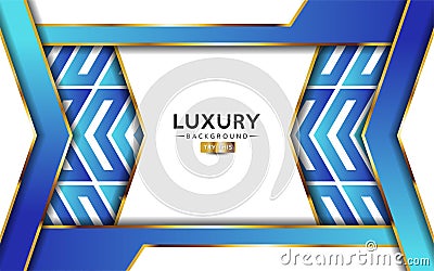 Luxurious premium blue abstract background with golden lines. Overlap textured layer design Vector Illustration