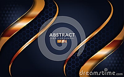 Luxurious premium dark navy abstract background with golden lines. Overlap textured layer design Vector Illustration