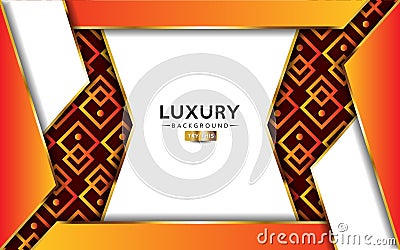 Luxurious premium orange abstract background with golden lines. Overlap textured layer design Vector Illustration
