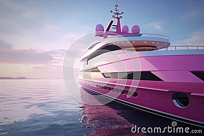 Luxurious private yacht in pink color. Princess girl life style. Travel by water. Generative Ai Stock Photo