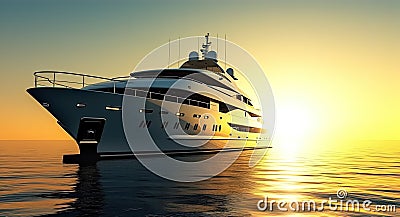 Luxurious private yacht on the sea at sunset. Generative ai Stock Photo