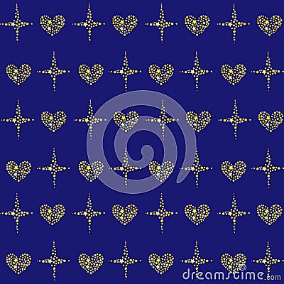 Luxurious seamless pattern with gold hearts and crosses on the blue backgound. Vector illustration Vector Illustration