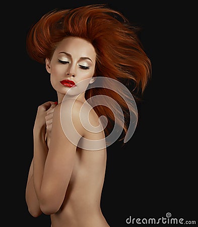 Luxurious Sophisticated Redhead Woman. Aspiration Stock Photo