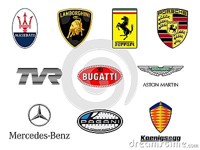 Luxurious sport cars producers logos Vector Illustration