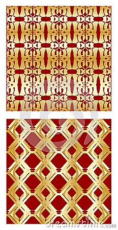 Luxurious tile with elegant golden seamless patterns on red background Vector Illustration