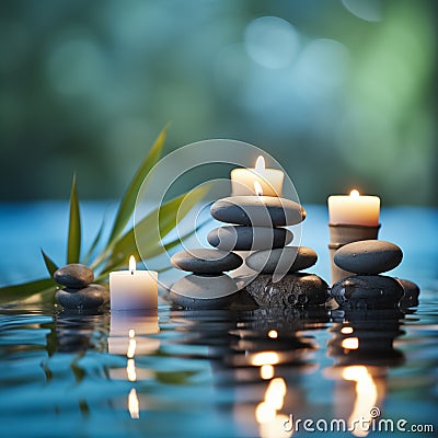 Luxurious upscale wellness spa for relaxation with lotus, bamboo and orchid flowers and candles Stock Photo