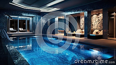 Luxurious villa swimming pool, evening view Stock Photo