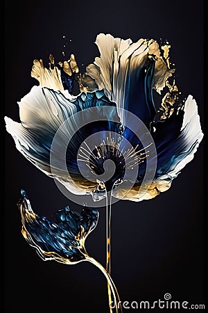 Luxurious white blue and gold floral design, with thick paint lines. Generative Ai Stock Photo