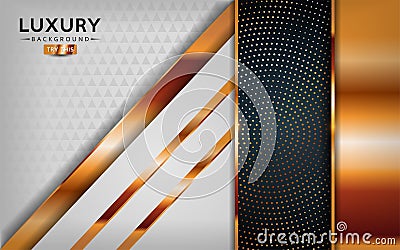 Luxurious White overlap background vector. Realistic abstract overlap layer on textured black background combine with golden dots Vector Illustration