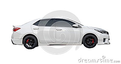 Luxurious white sedan sportcar isolated on white background with clipping path Stock Photo