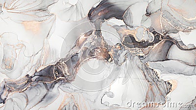 Luxury abstract fluid art painting in alcohol ink technique, mixture of black, gray and gold paints. Imitation of marble stone cut Stock Photo