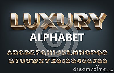 Luxury alphabet font. 3d golden dotted letters and numbers. Vector Illustration