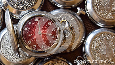 Antique pocket watch in retro style close up Stock Photo