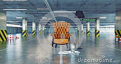 Luxury armchair in a urban empty parking Stock Photo