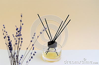 luxury aromatic fragrance reed diffuser glass bottle used as a room freshener Stock Photo
