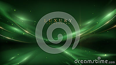 Luxury background with golden line decoration and curve light effect with bokeh elements Vector Illustration