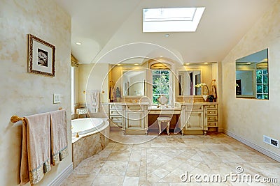 Luxury bathroom with antique vanity and cabinets Stock Photo