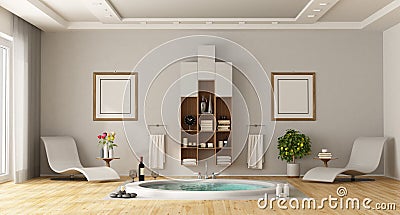 Luxury bathroom with built-in round bathtub Stock Photo