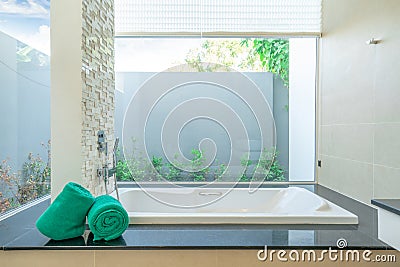 Luxury bathroom features bathtub home, house , building , hotel , resort Stock Photo