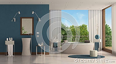 Luxury bathroom with round bathtub and washbasin Stock Photo