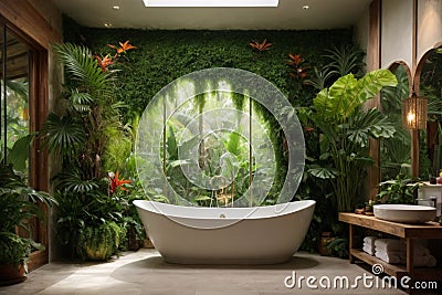 Luxury Bathroom transformed into a jungle paradise Stock Photo