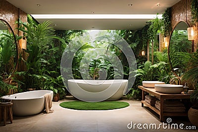 Luxury Bathroom transformed into a jungle paradise Stock Photo