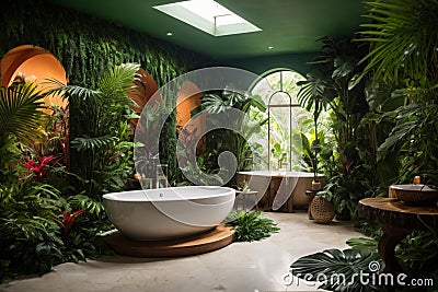 Luxury Bathroom transformed into a jungle paradise Stock Photo