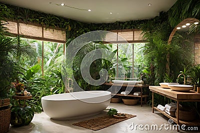Luxury Bathroom transformed into a jungle paradise Stock Photo
