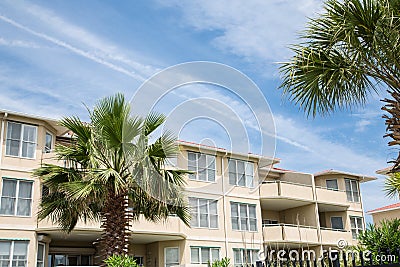 Luxury Beach Condos with Palm Trees Stock Photo