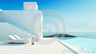 Luxury beach sea view hotel and resort - santorini style - 3D rendering Stock Photo