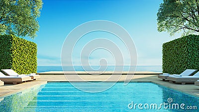 Luxury Beach Sea View Pool Villa - 3D rendering Stock Photo