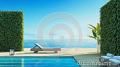 Luxury Beach Sea View Pool Villa - 3D rendering Stock Photo
