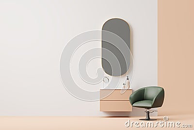 Luxury beauty salon with chair and dresser with mirror, mock up wall Cartoon Illustration