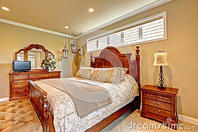 Luxury bedroom carved wood furniture set Stock Photo