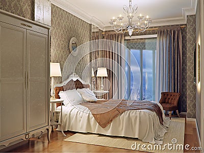 Luxury bedroom interior design in classic style with aged mirror Stock Photo