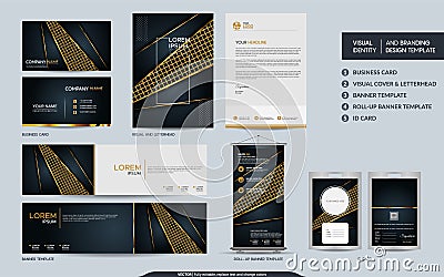 Luxury black gold stationery mock up and visual brand identity set Vector Illustration