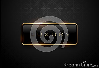 Luxury black label with golden frame sparks on black background. Dark premium logo template. Vector illustration. Vector Illustration