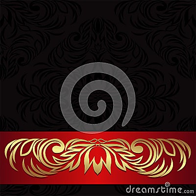 Luxury black ornamental Background decorated the red Ribbon Vector Illustration