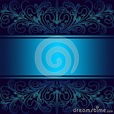 Luxury blue Background with elegant floral Borders and Ribbon Vector Illustration