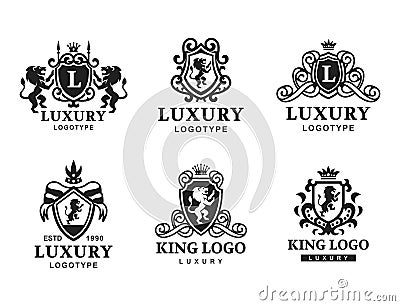 Luxury boutique Royal Crest high quality vintage product heraldry logo collection brand identity vector illustration. Vector Illustration