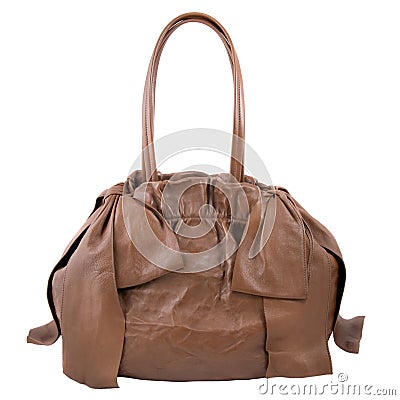 Luxury brown leather female bag isolated on white Stock Photo