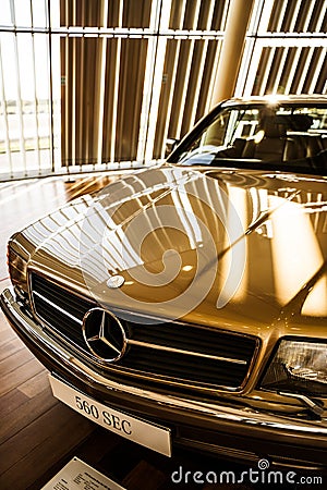 Luxury brown Mercedes Benz during exhibition in closeup Editorial Stock Photo