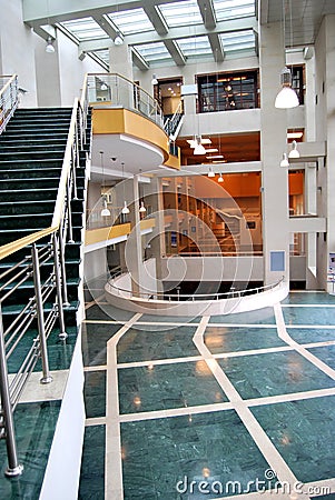 Luxury building entrance, reception and green marble staircase lobby Stock Photo