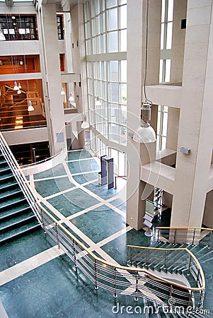 Luxury building entrance, reception and green marble staircase lobby Stock Photo