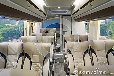 Luxury bus interior with comfortable seats Editorial Stock Photo