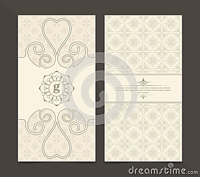 Luxury business card and vintage ornament logo vector template. Retro elegant flourishes ornamental frame design and pattern Vector Illustration